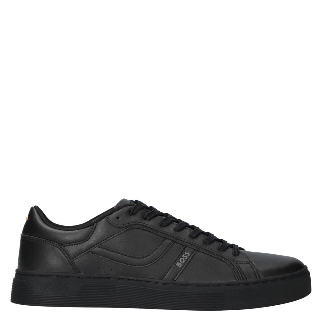 Zwarte heren BOSS sneakers van imitatieleer met veters