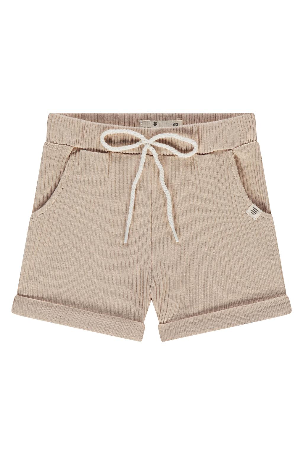 Lichtbruine jongens en meisjes A Tiny Story casual short rib gebreid van stretchkatoen met elastische tailleband met koord en effen