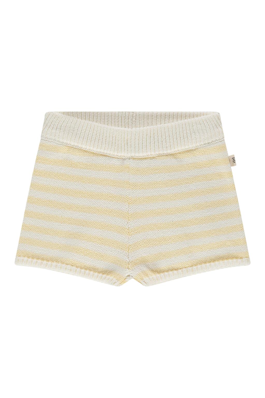 Lichtgeel en witte meisjes A Tiny Story regular waist gestreepte casual short fijn gebreid van katoen met elastische tailleband