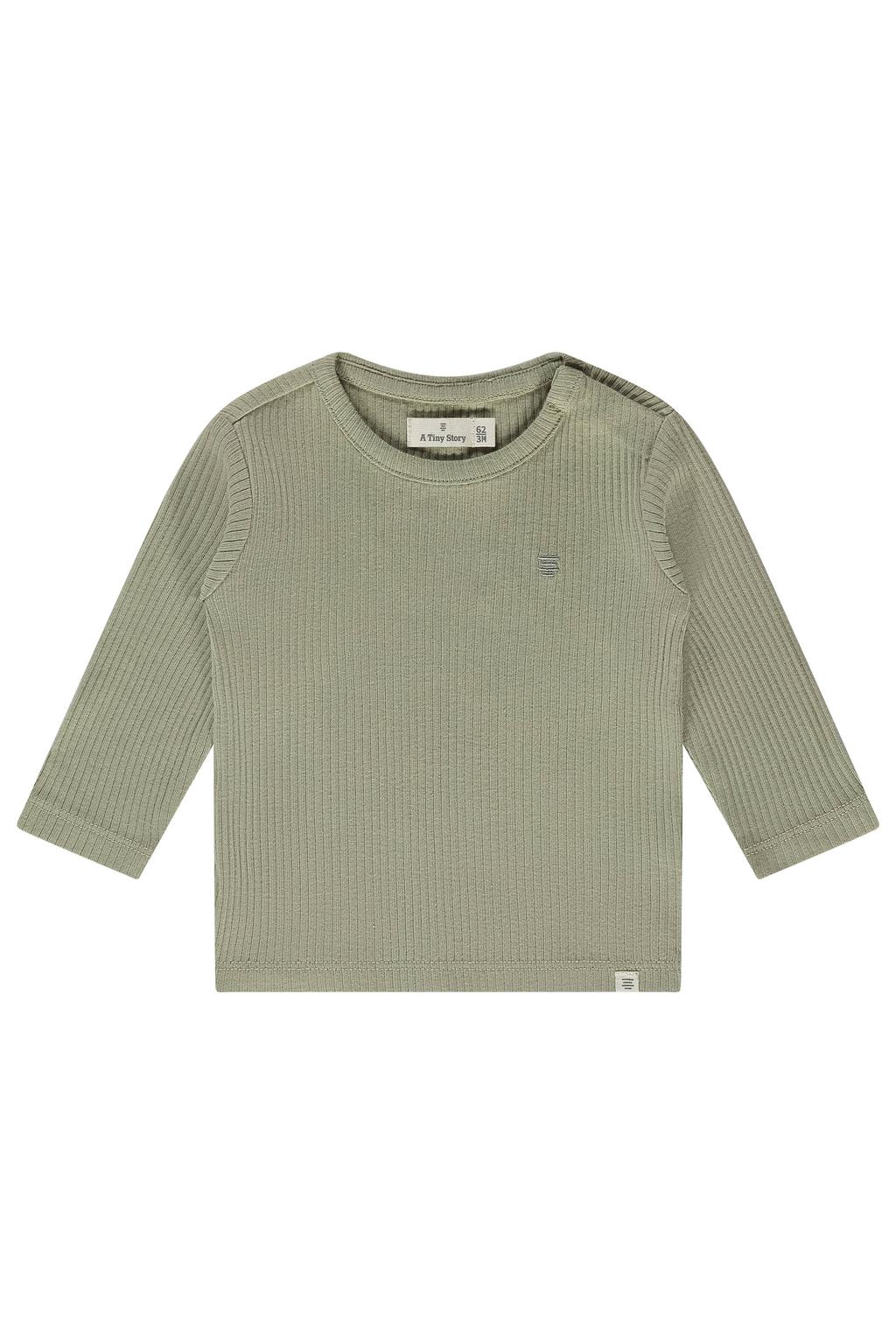 Groene jongens en meisjes A Tiny Story longsleeve van katoen met effen, lange mouwen, ronde hals, drukknoopsluiting en textuur