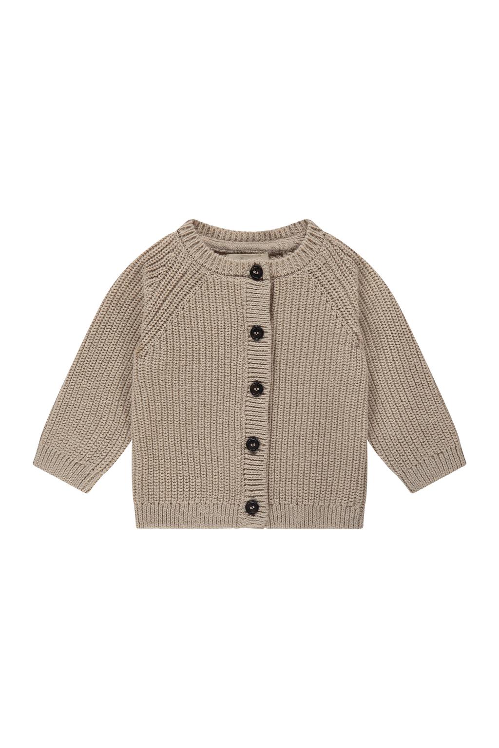 Beige jongens en meisjes A Tiny Story vest grof gebreid van katoen met effen, lange mouwen en knoopsluiting