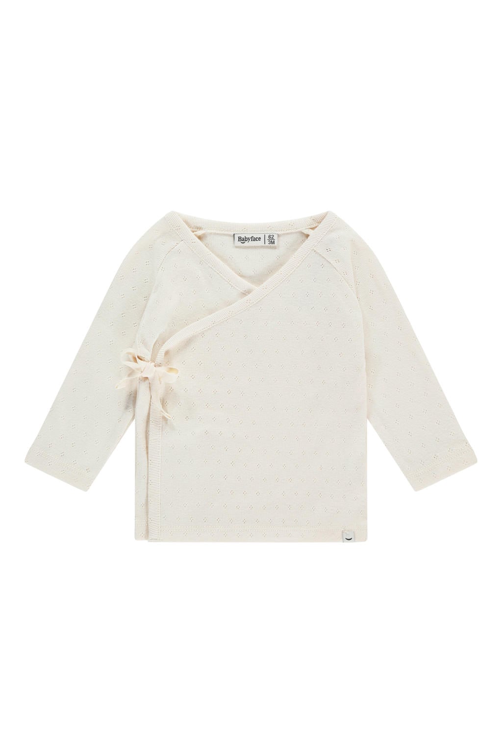 Beige jongens en meisjes Babyface longsleeve ajour van katoen met effen, lange mouwen en V-hals