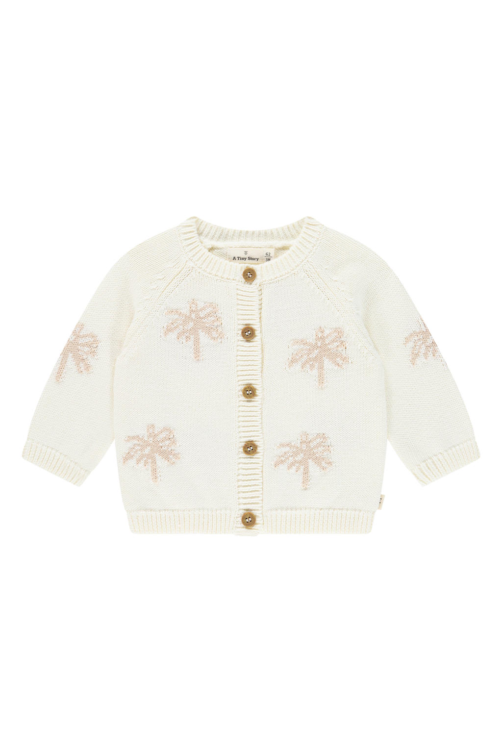Ecru meisjes A Tiny Story vest fijn gebreid van katoen met lange mouwen, ronde hals en knoopsluiting