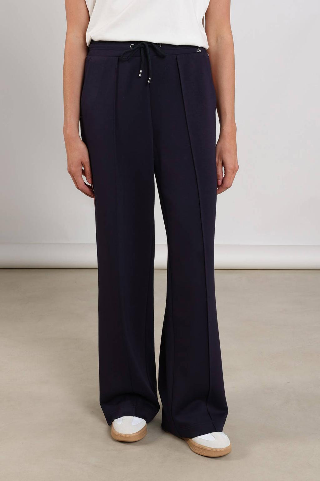 Donkerblauw, rood en witte dames NUKUS regular waist flared broek van viscose met elastische tailleband met koord en effen