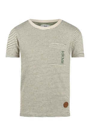 gestreepte T-shirt olijfgroen fijn gebreid
