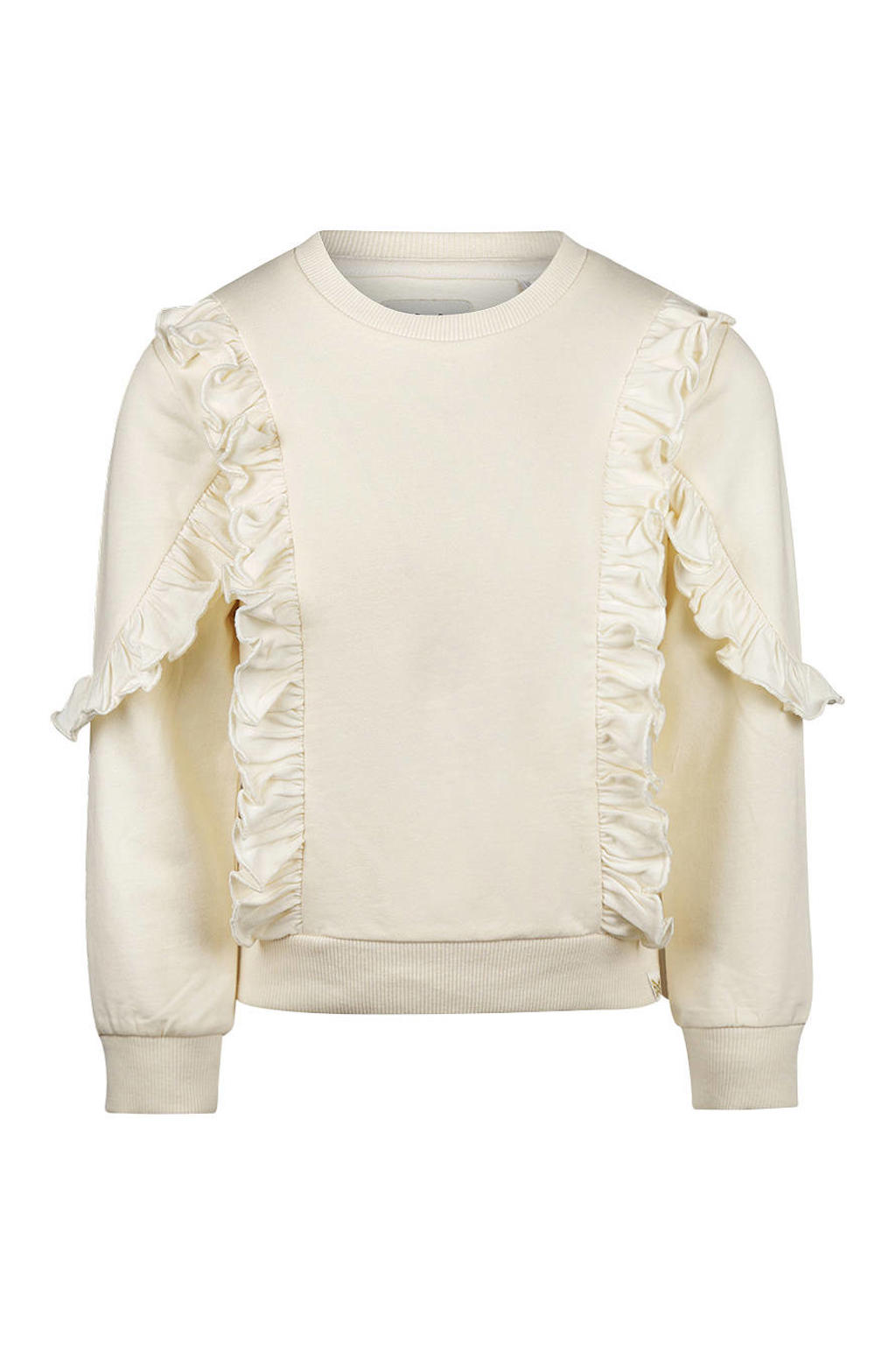 Ecru meisjes Koko Noko sweater met effen, lange mouwen, ronde hals en ruches