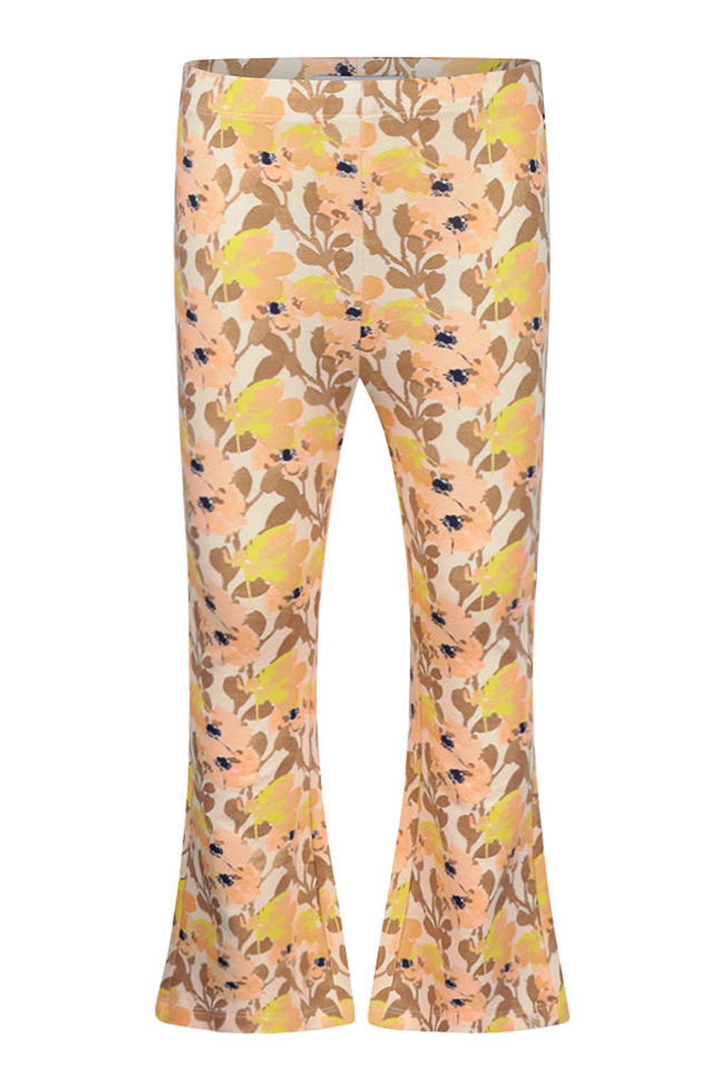 Geel, bruin en zalmkleurige meisjes Koko Noko flared gebloemde legging van stretchkatoen met regular waist en elastische tailleband