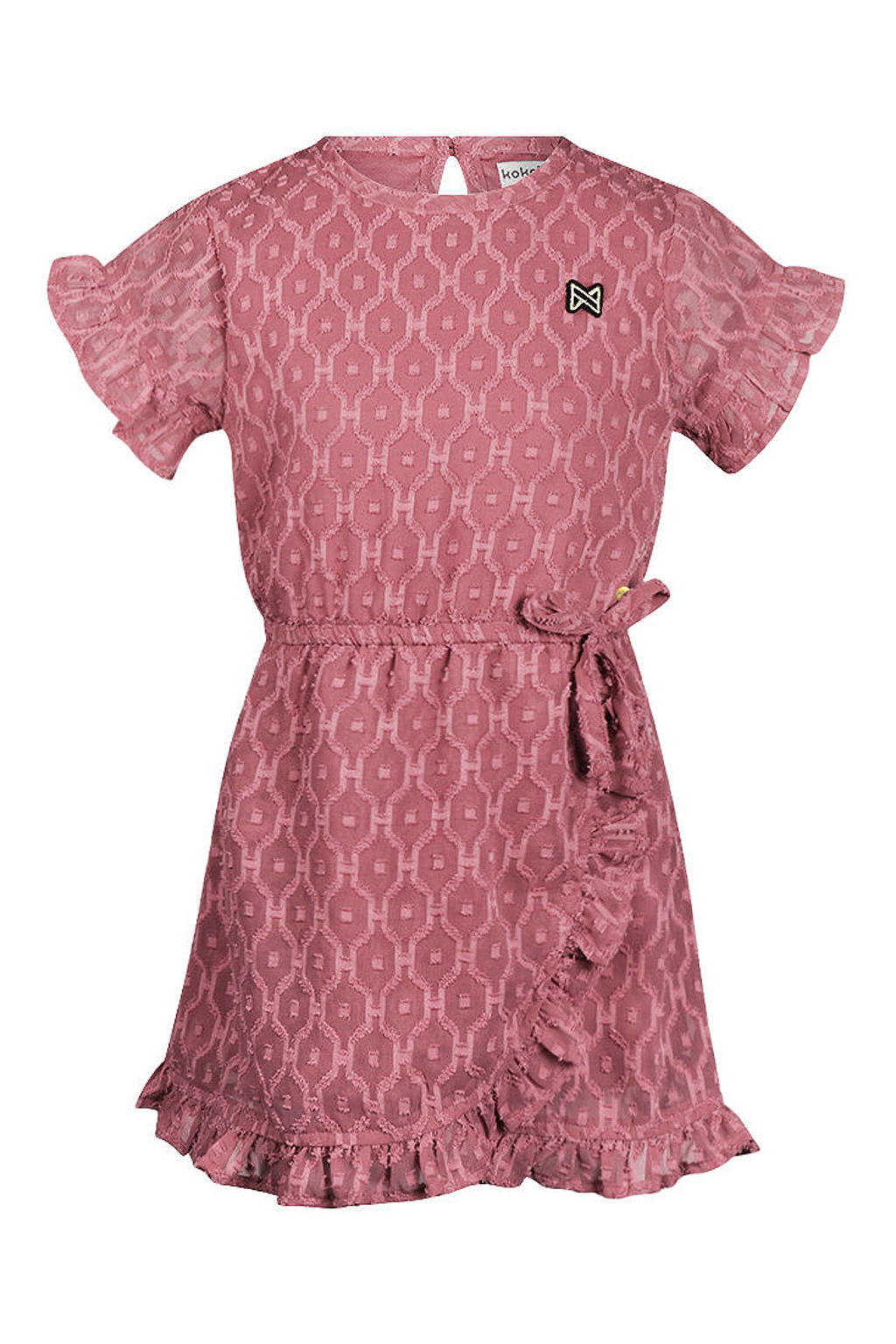 Oudroze meisjes Koko Noko korte jurk van polyester met korte mouwen, ronde hals, knoopsluiting en overslag detail