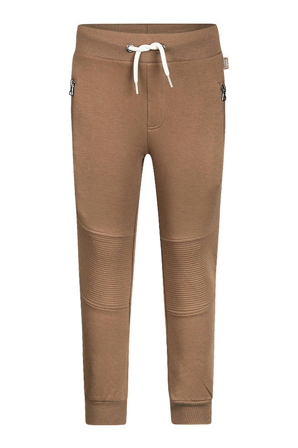 Bruine jongens Koko Noko regular casual sweatpants van stretchkatoen met elastische tailleband met koord en effen