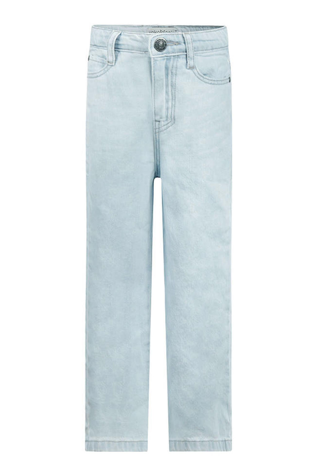 Light blue denim meisjes Koko Noko wide leg jeans van denim met knoopsluiting en effen