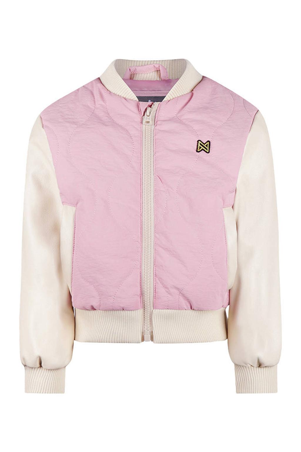 Roze en ecru meisjes Koko Noko bomberjack van polyester met meerkleurige print, lange mouwen, ronde hals, ritssluiting en doorgestikte details