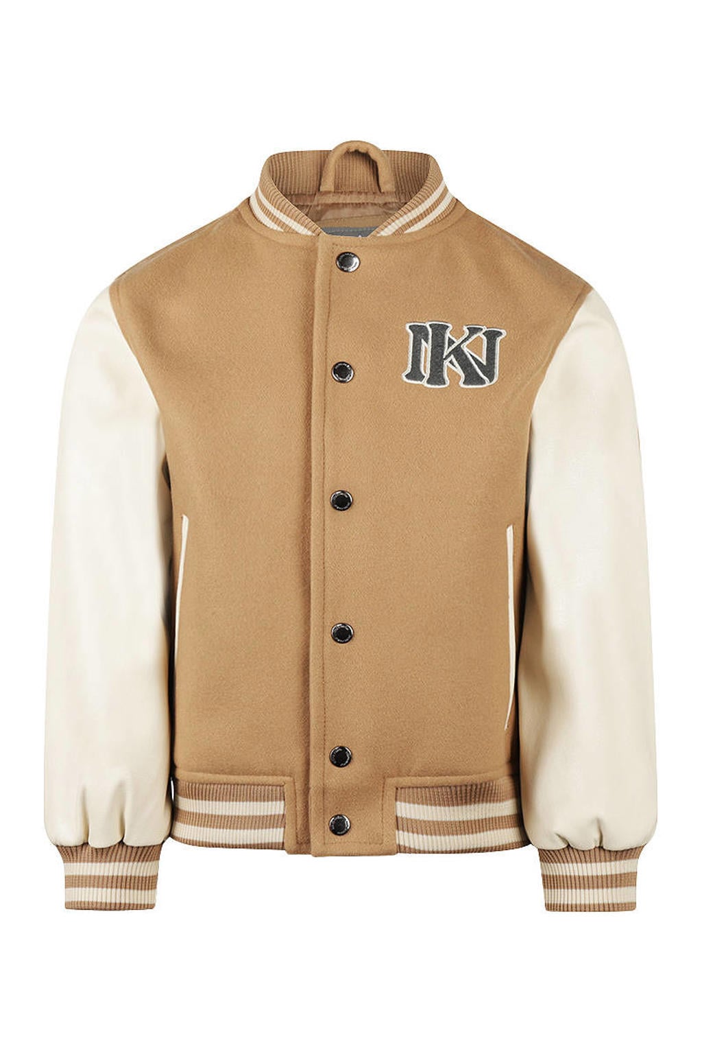 Beige jongens Koko Noko bomberjack van polyester met lange mouwen, ronde hals, drukknoopsluiting en geribde boorden