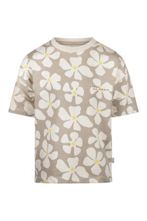 gebloemd T-shirt beige