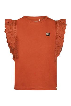 T-shirt donker oranje broderie