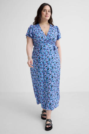 midi overslagjurk all-overprint blauw