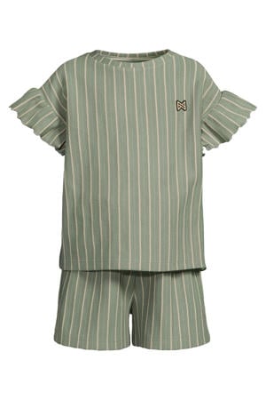 T-shirt + korte broek met streepdessin groen