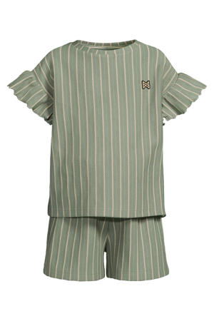 T-shirt + korte broek met streepdessin groen