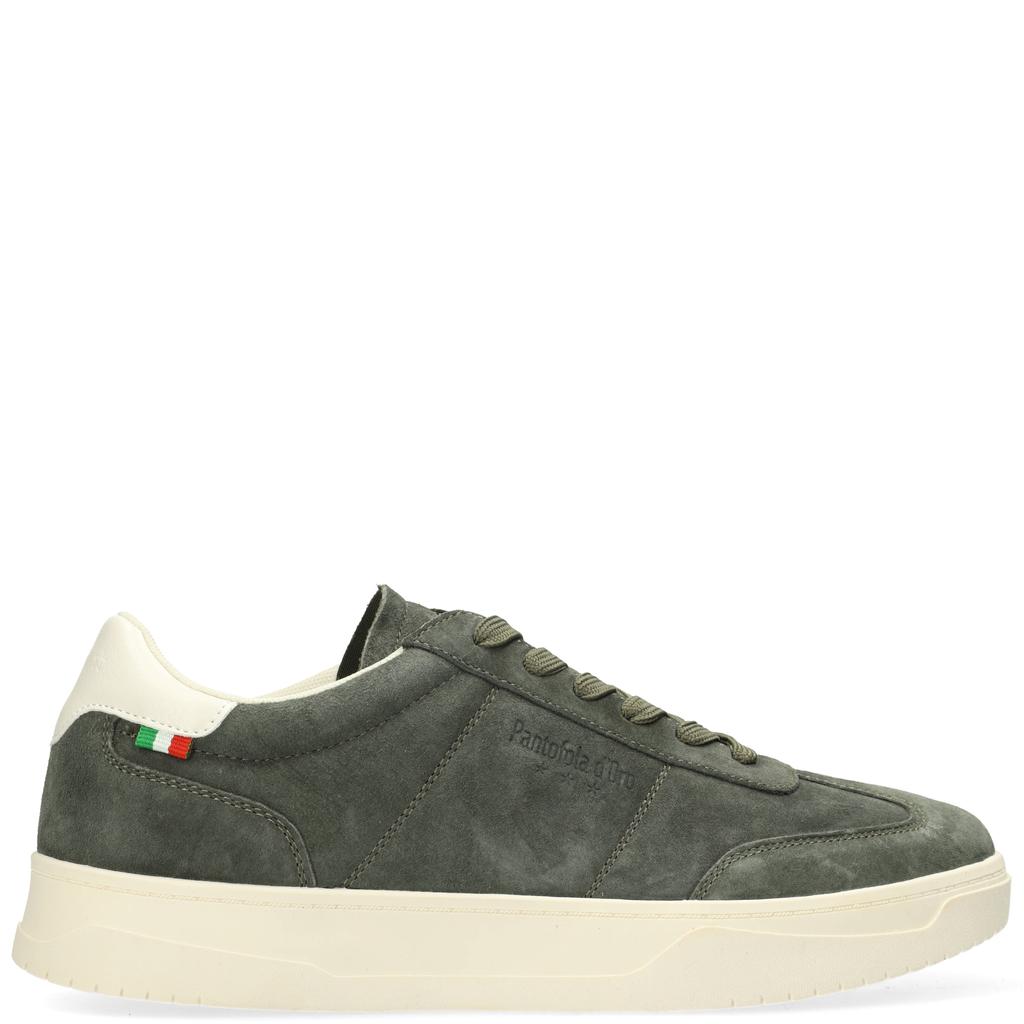 Donkergroene heren Pantofola d'Oro Kelis leren sneakers van 95% leer/5% polyurethaan met veters