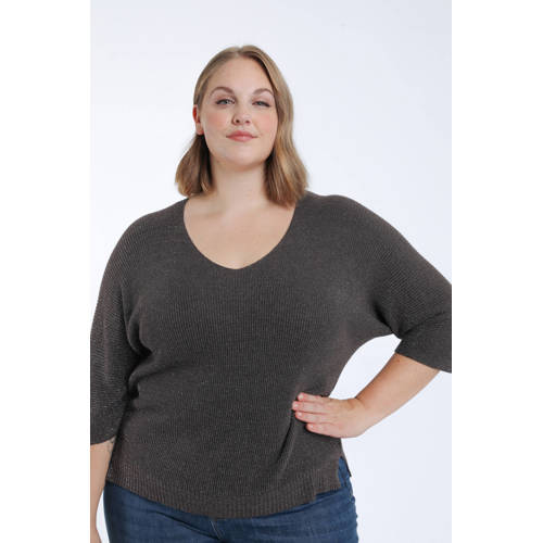 Paprika pullover grijsbruin met glitter afbeelding