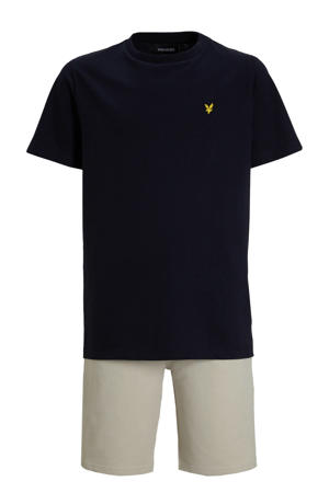 t-shirt + korte broek beige/zwart