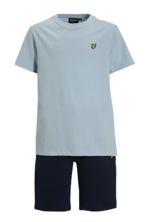 t-shirt + korte broek lichtblauw/donkerblauw