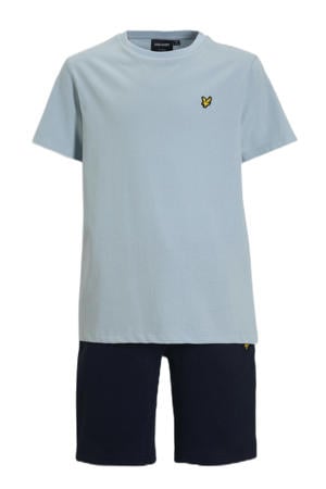 t-shirt + korte broek lichtblauw/donkerblauw