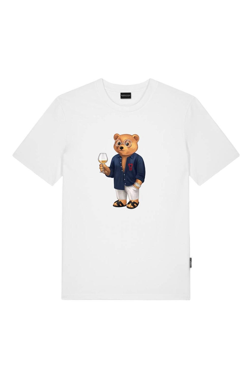 Witte heren Baron Filou regular T-shirt van katoen met printopdruk en korte mouwen
