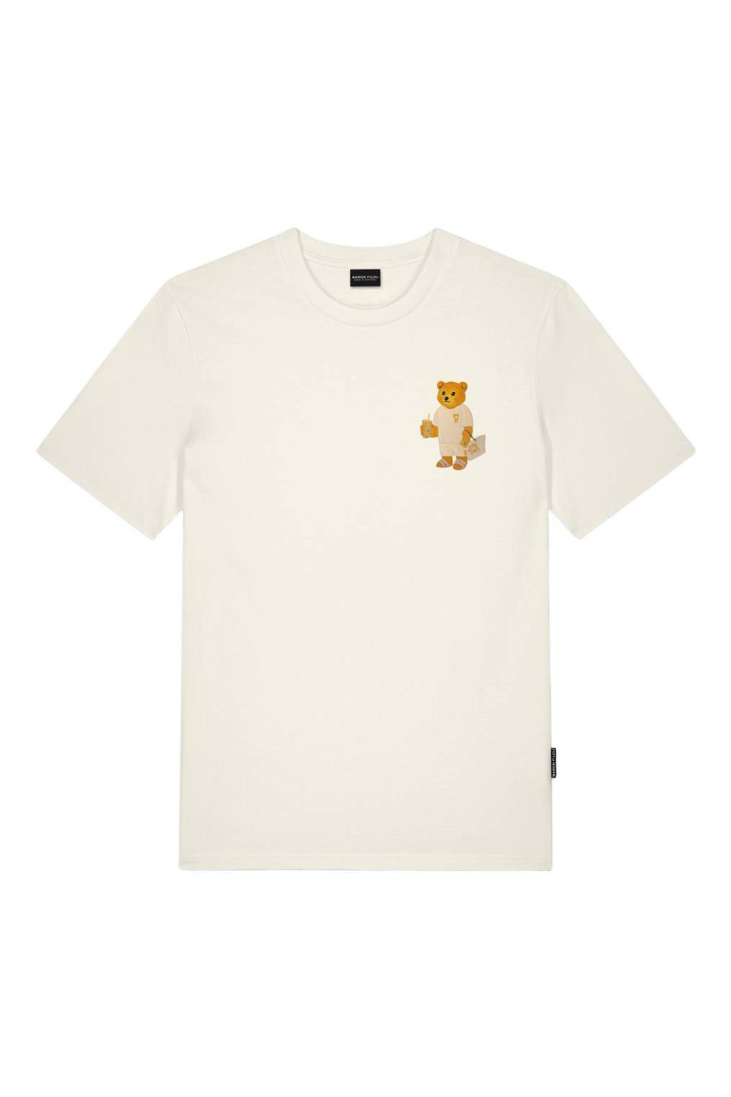 Ecru heren Baron Filou regular T-shirt van katoen met logo dessin, korte mouwen en borduursels