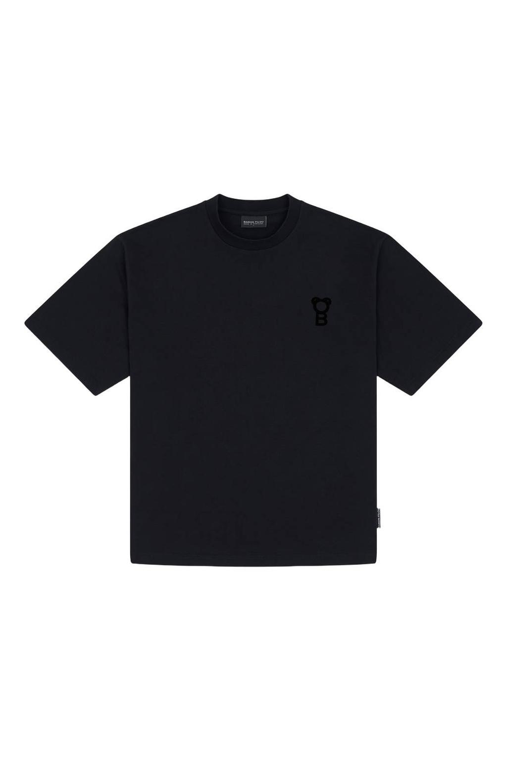 Zwarte heren Baron Filou oversized T-shirt van katoen met effen en korte mouwen