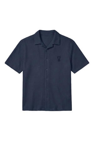 relaxed casual overhemd met textuur donkerblauw