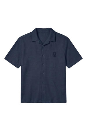 relaxed casual overhemd met textuur donkerblauw