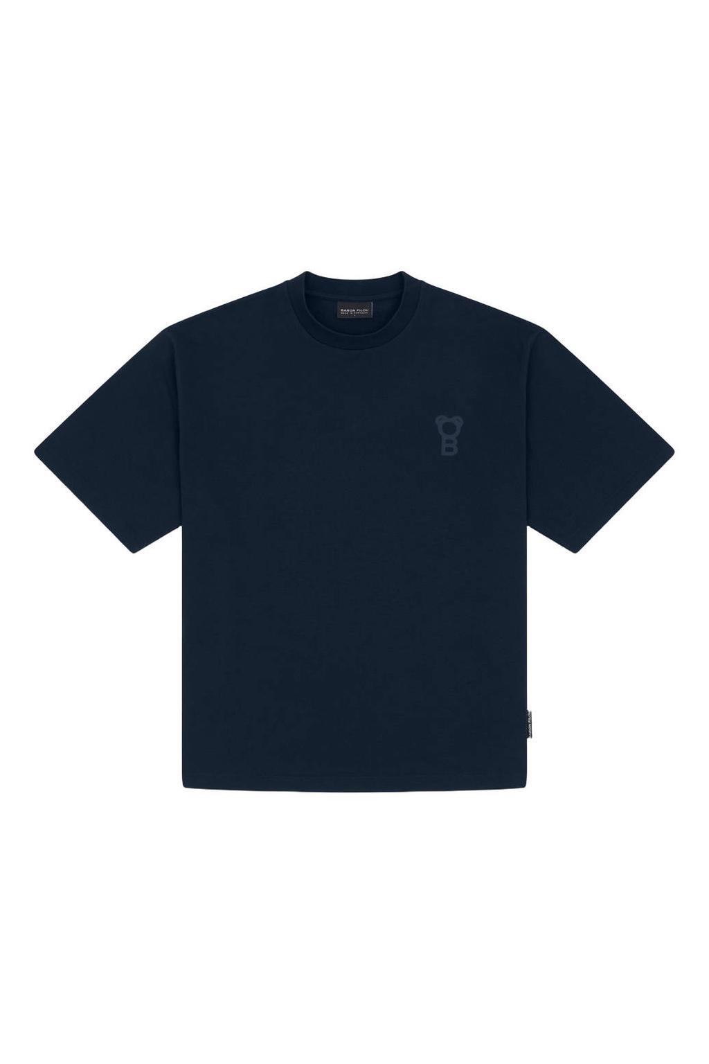 Donkerblauwe heren Baron Filou oversized T-shirt van katoen met effen en korte mouwen