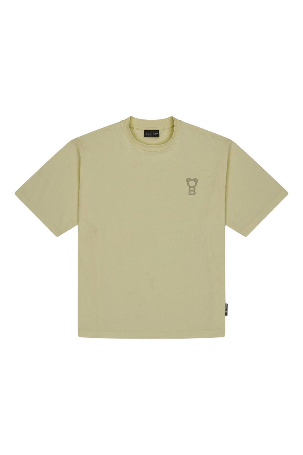 Lichtkaki heren Baron Filou oversized T-shirt van katoen met effen en korte mouwen