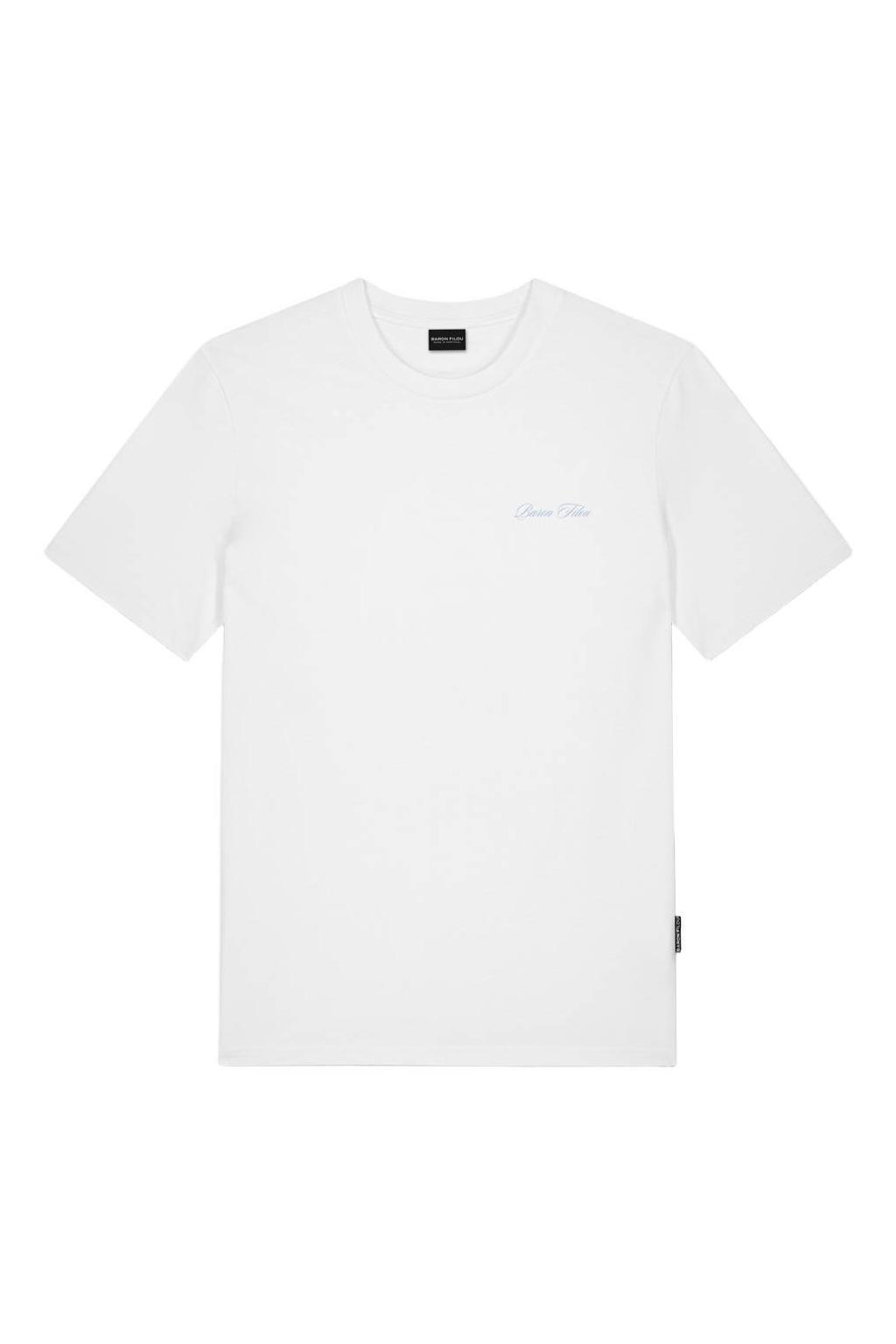 Witte heren Baron Filou regular T-shirt van katoen met backprint en korte mouwen