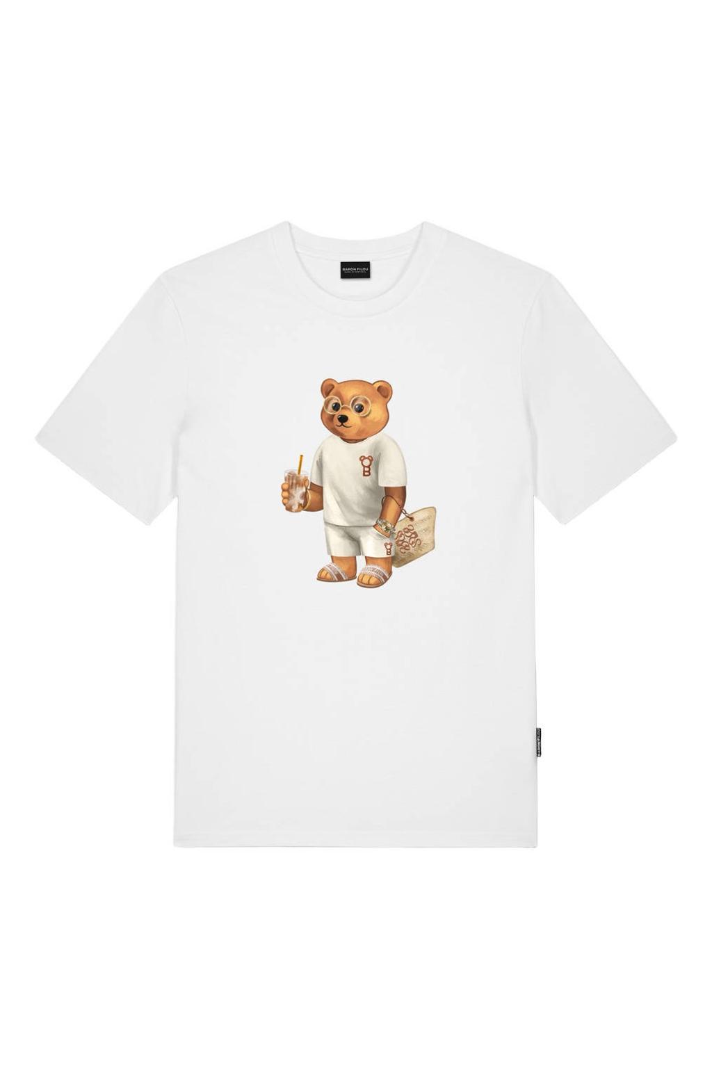 Witte heren Baron Filou regular T-shirt van katoen met printopdruk en korte mouwen