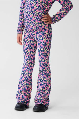 gebloemde flared broek roze/paars