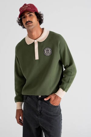 trui met backprint fijn gebreid groen