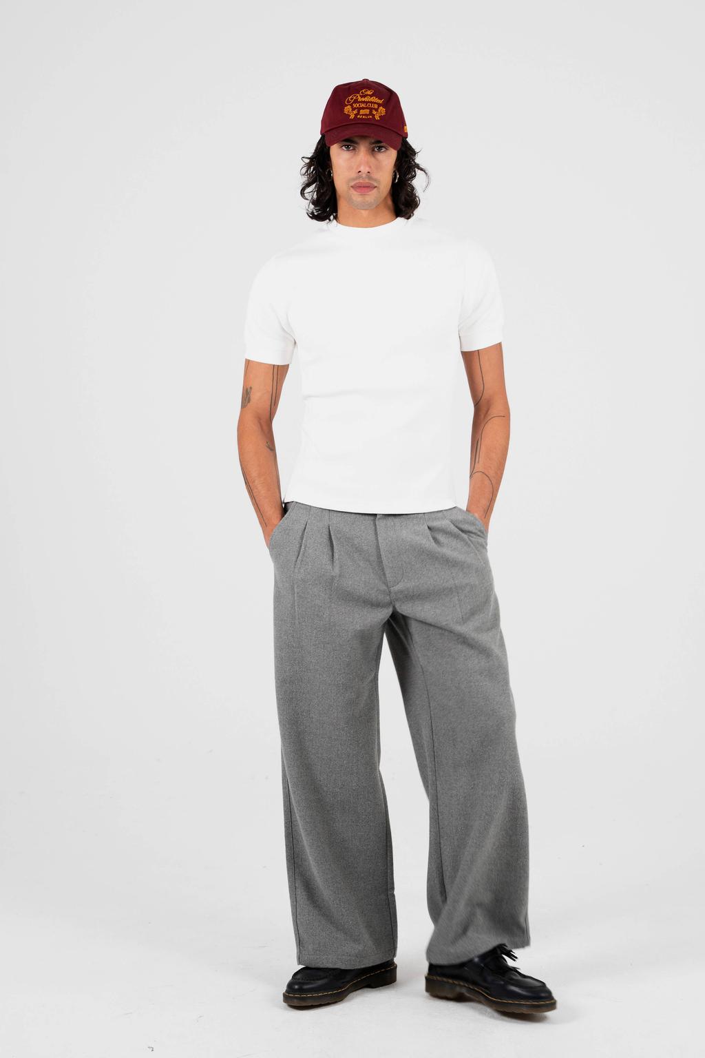 Ecru heren Prohibited slim T-shirt van katoen met effen, korte mouwen en ronde hals