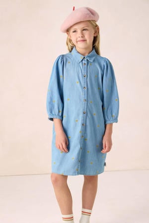 denim blousejurk met hartjes light blue denim