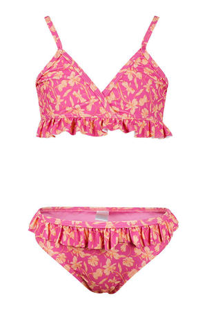 triangel bikini met bloemen print roze/oranje