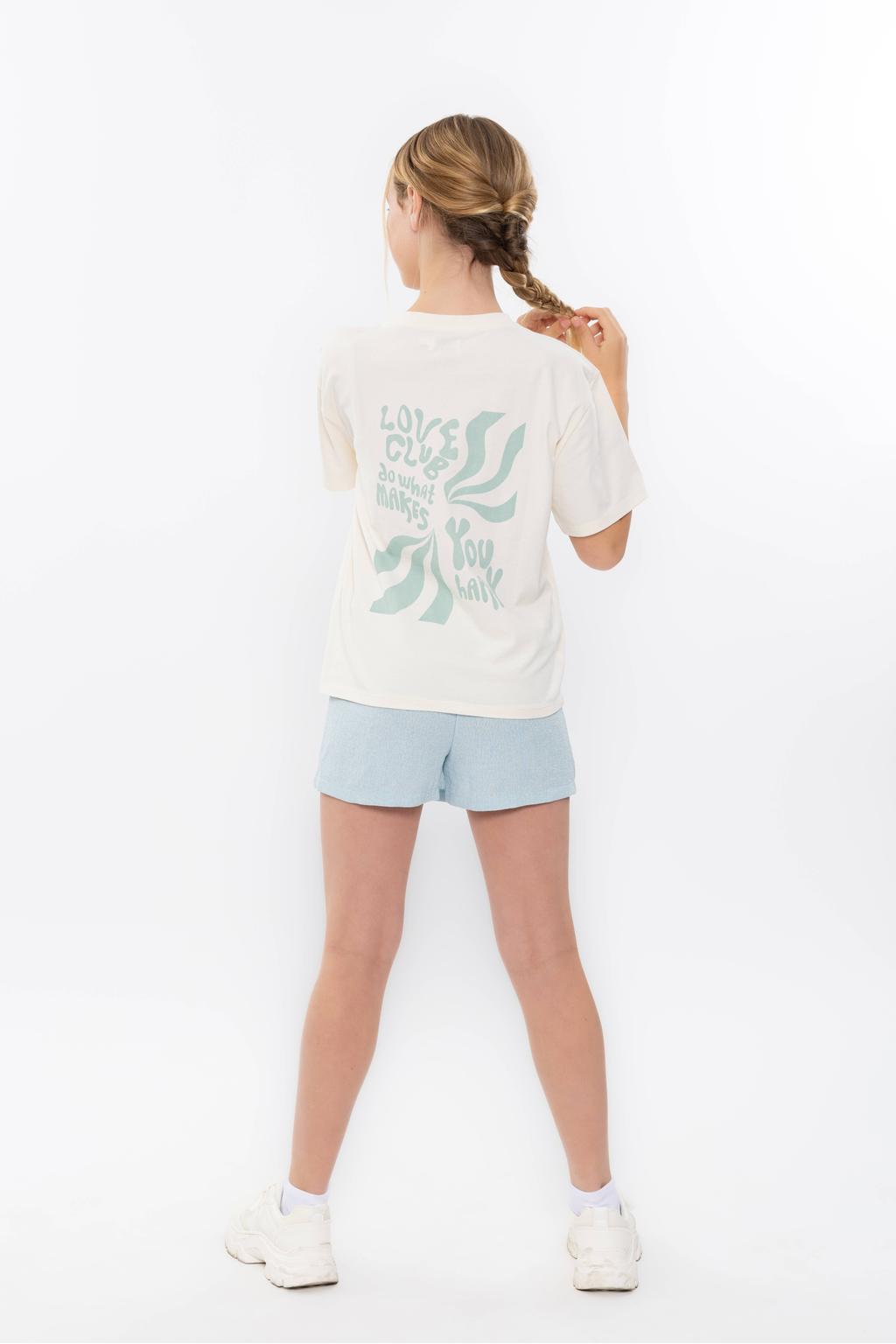 Ecru meisjes No Way Monday T-shirt van katoen met backprint, korte mouwen en ronde hals