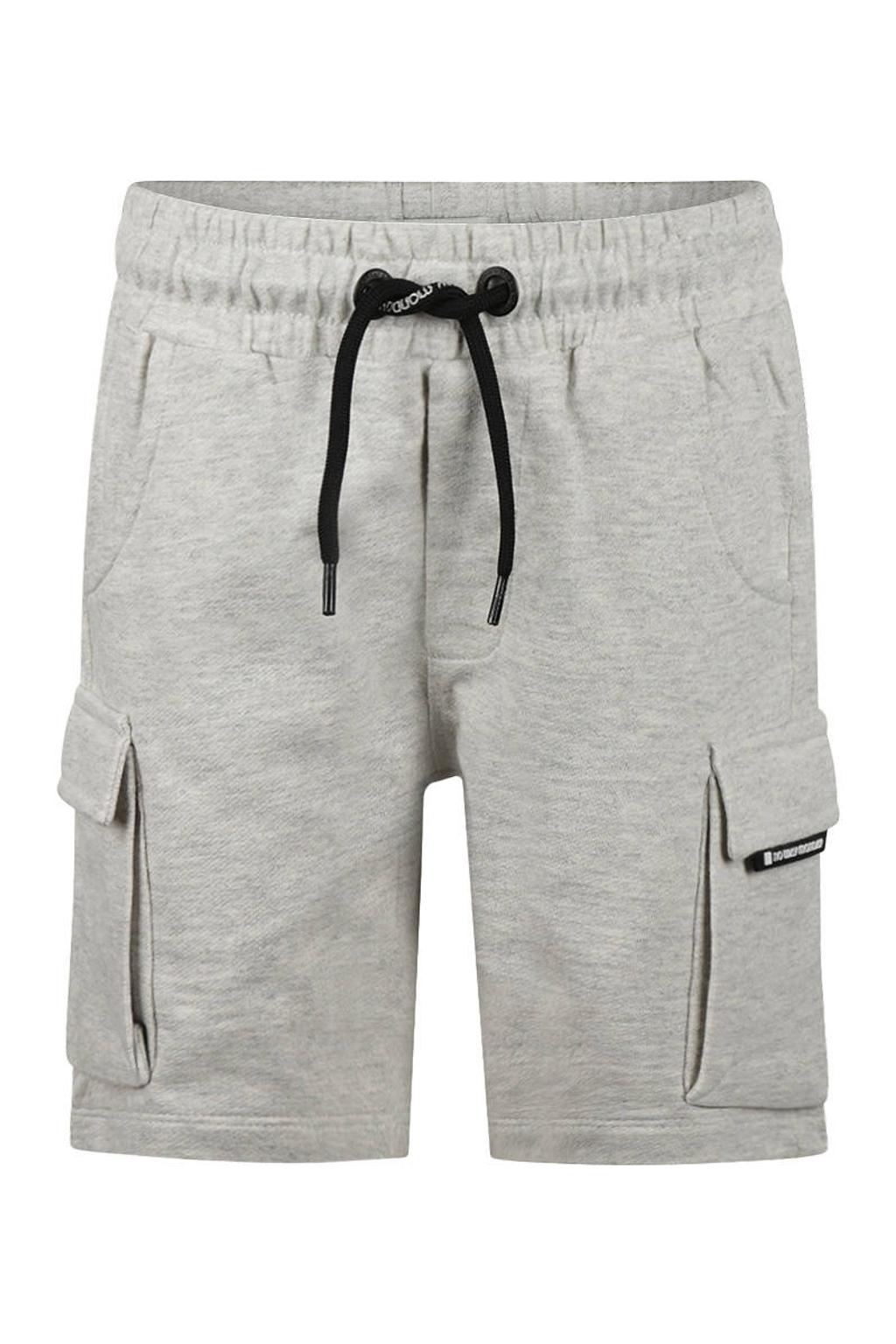 Grijze jongens No Way Monday regular sweatshort met elastische tailleband met koord en melée print