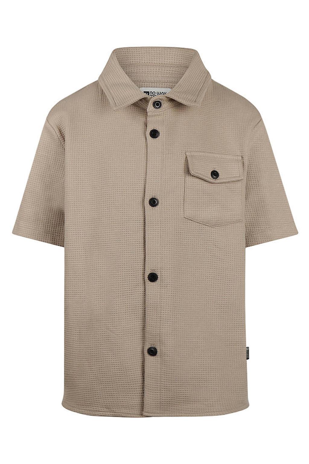 Beige jongens No Way Monday overhemd van katoen met effen, korte mouwen, klassieke kraag, knoopsluiting en textuur