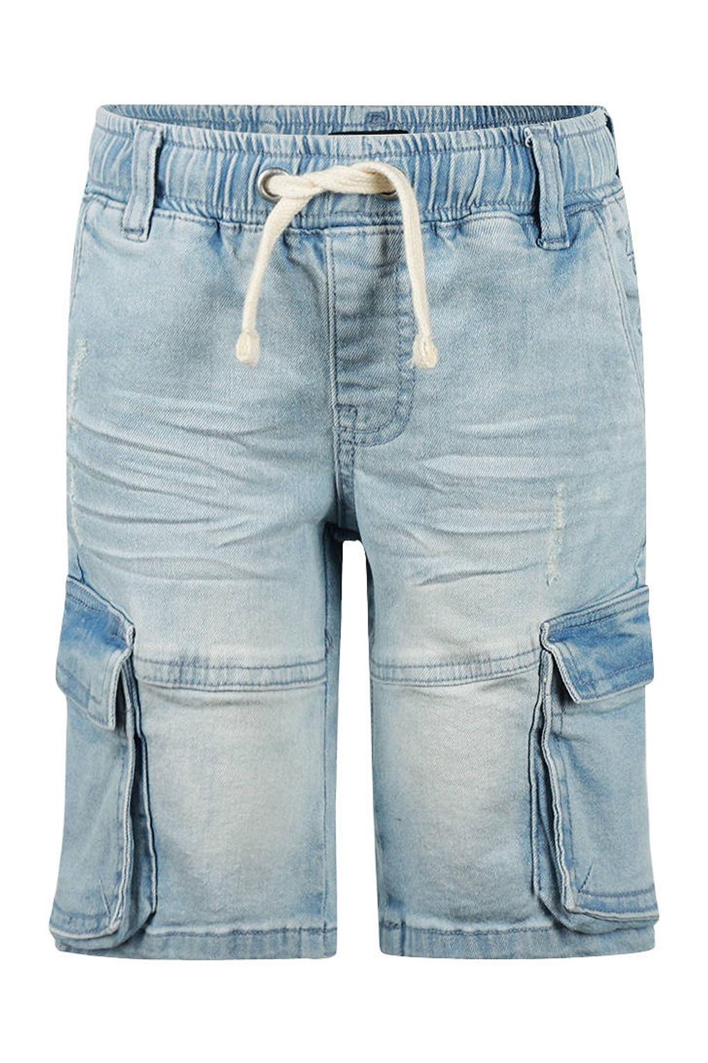 Light blue denim jongens No Way Monday regular waist short van denim met elastische tailleband met koord en effen