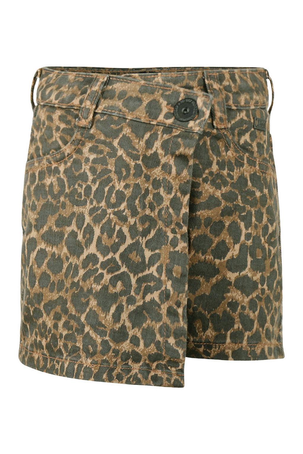 Bruin en zwarte meisjes No Way Monday skort met panterprint gemaakt van katoen en met knoopsluiting