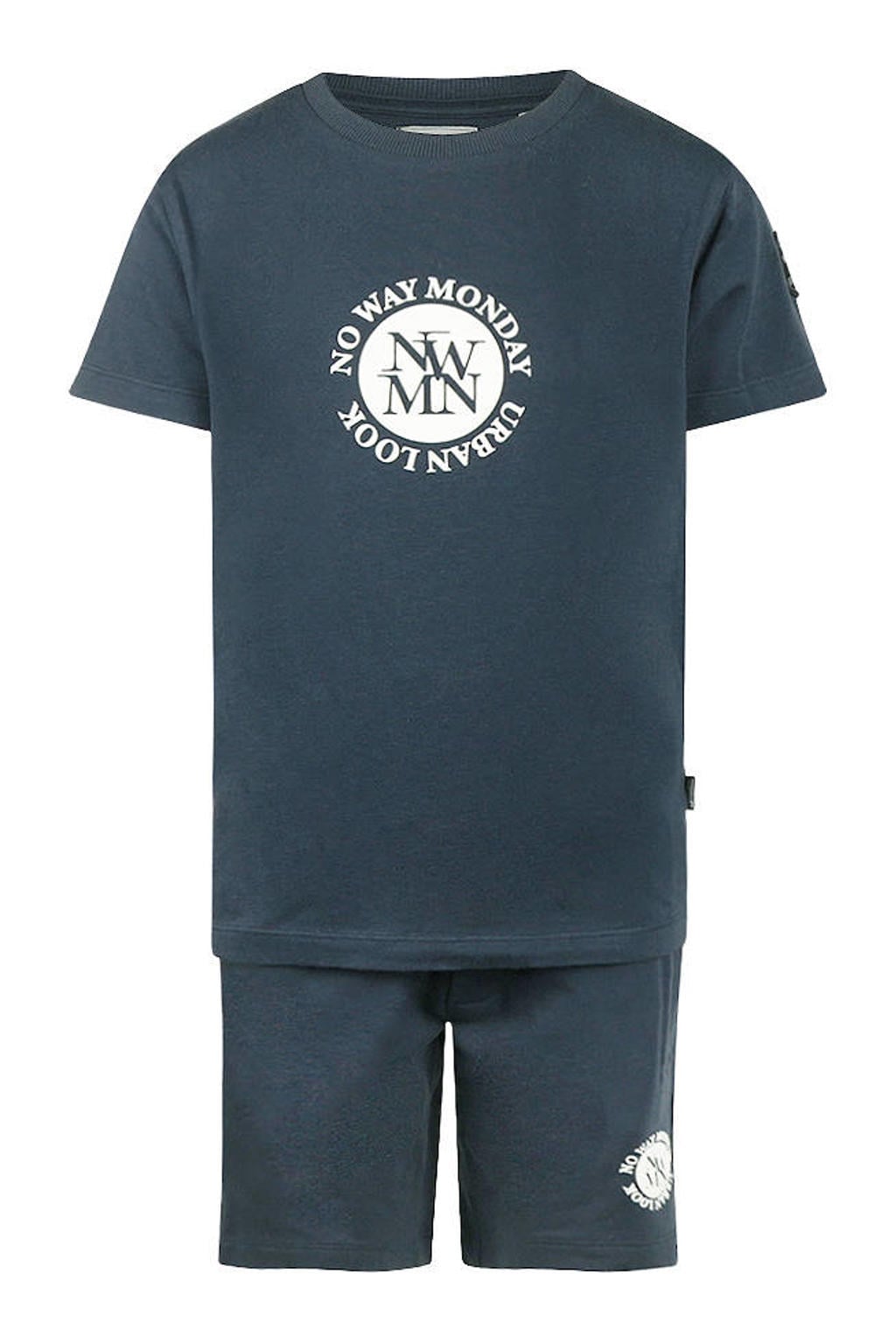No Way Monday T-shirt + sweatshort donkerblauw