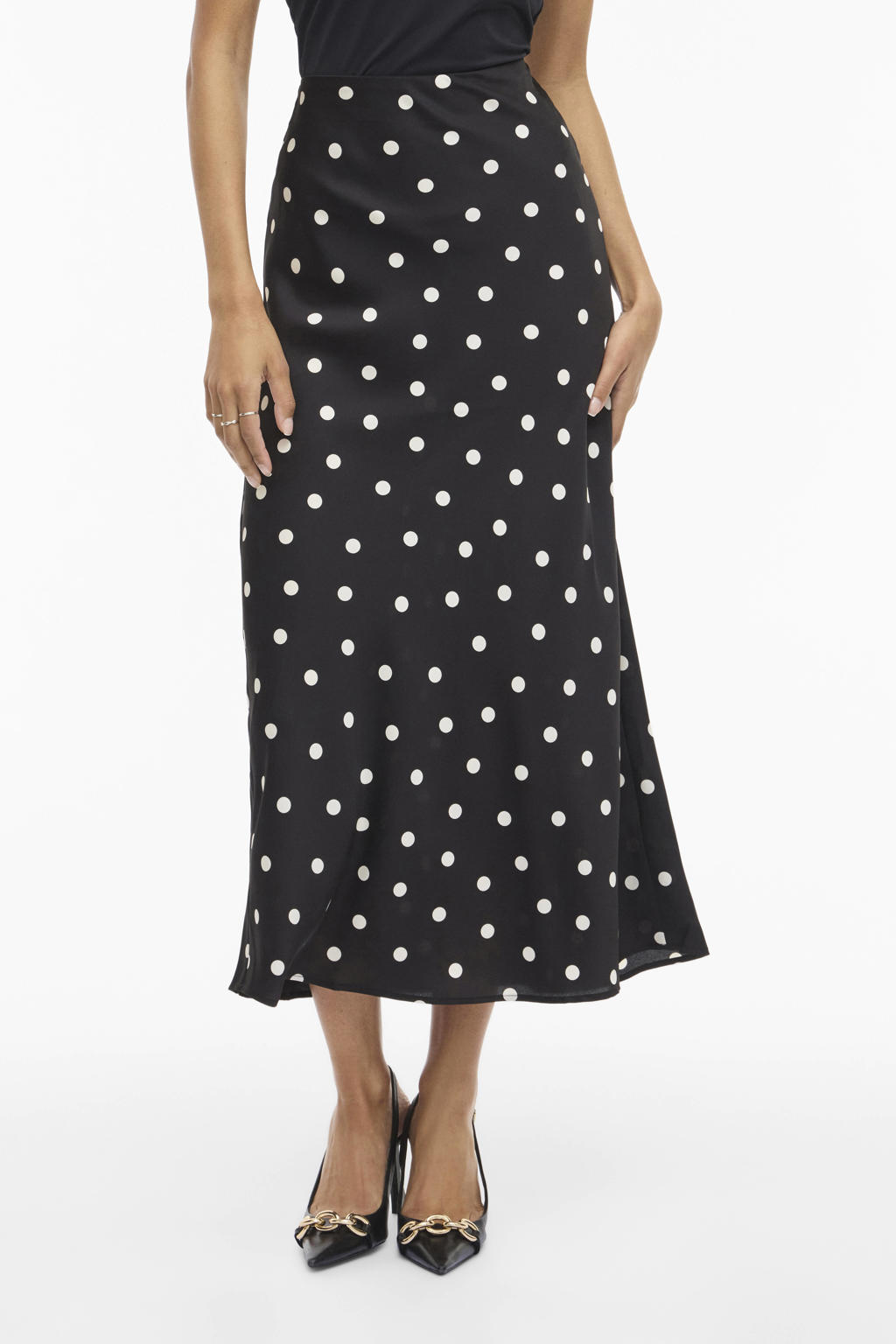 Zwart en witte dames VILA midi rok gemaakt van polyester en met elastische tailleband