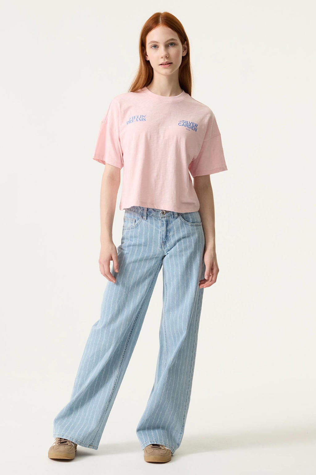 Lichtroze meisjes Garcia T-shirt van katoen met backprint, korte mouwen en ronde hals