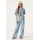 Garcia low waist gestreepte wide leg jeans light blue denim