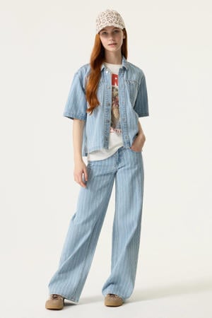 low waist gestreepte wide leg jeans light blue denim